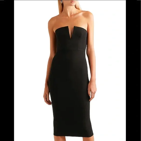 alex perry black strapless dress Strapless Longline High Low Mini Dress in Stretch Mesh